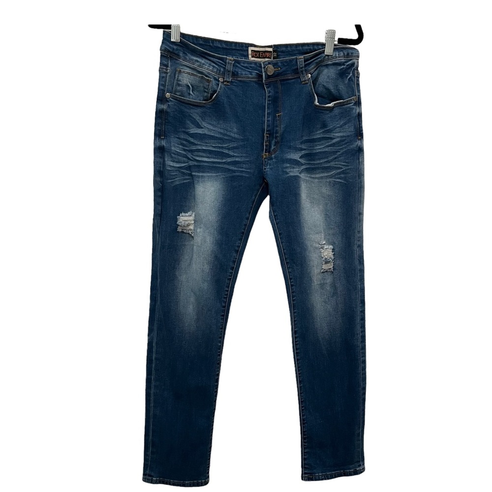 Riot Empire High Rise Dark Wash Distressed Jeans Womens Size 32X30